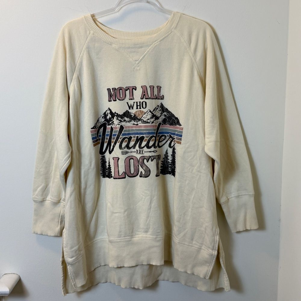 Maurices Graphic Sweatshirt Women’s 2X Beige “Not All Who Wander Are Lost”